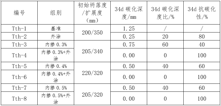 碳化性能试件试验结果